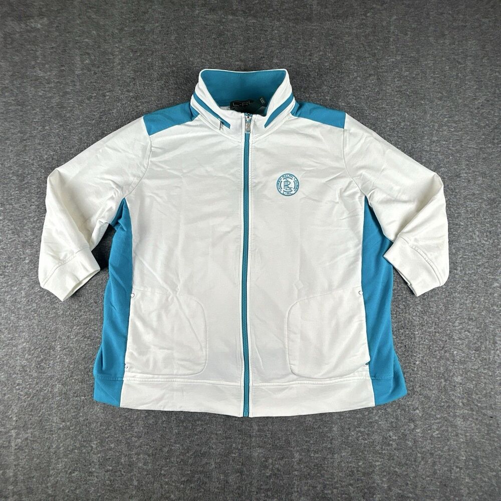 Lauren Active Ralph Lauren Track Jacket Womens Sz 2X 3/4 Sleeve White Teal - Picture 2 of 10
